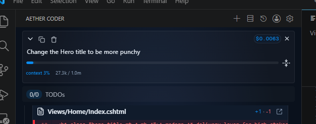 The context window meter on the task header