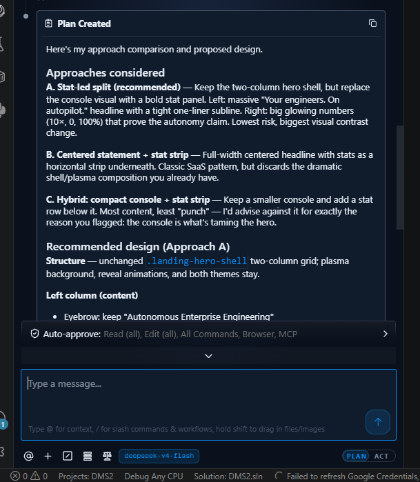 A task in progress, showing the agent's plan in the AETHER Coder panel